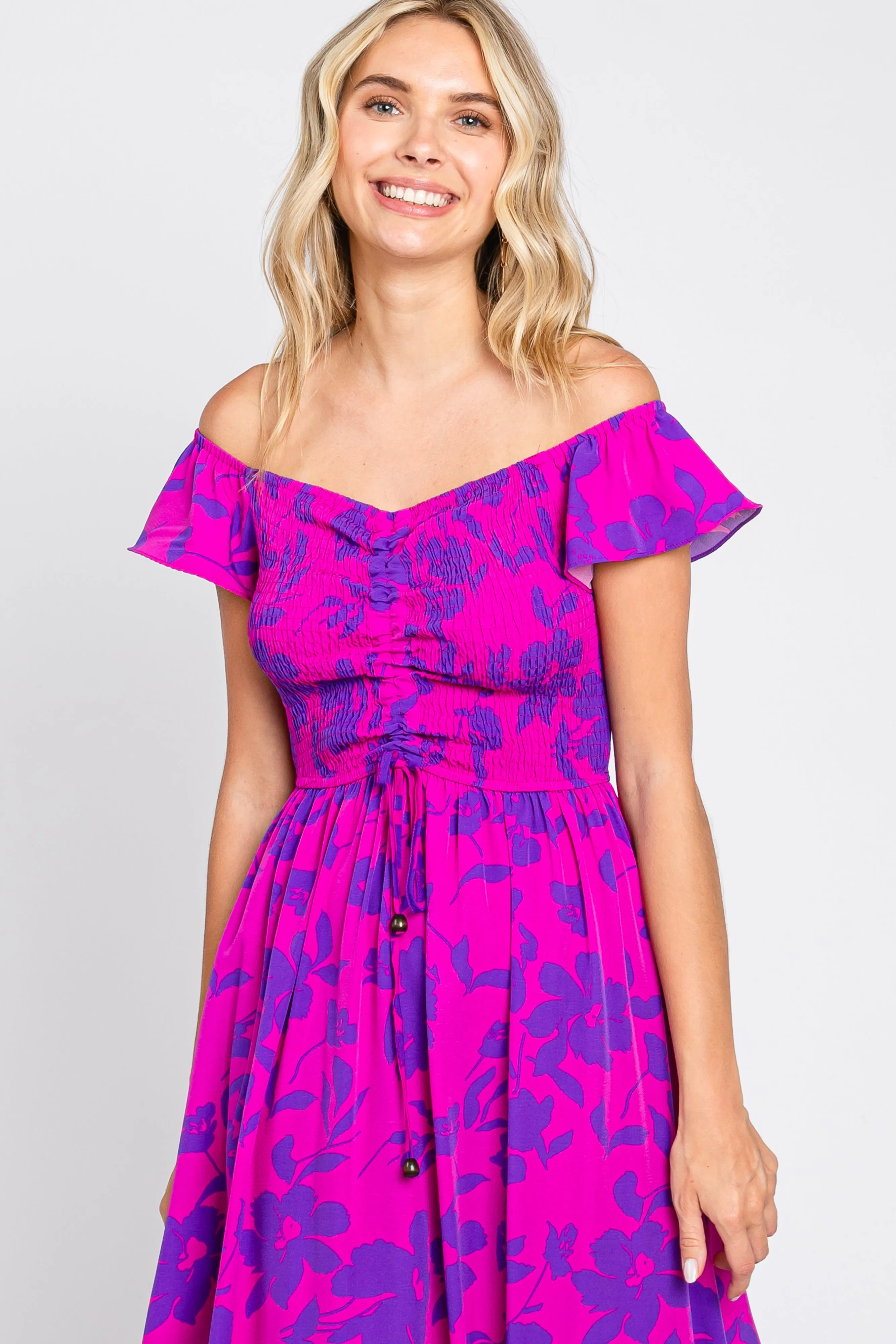 Magenta Floral Smocked Cinched Top Maxi Dress sold by Pinkblush product image thumbnail 4
