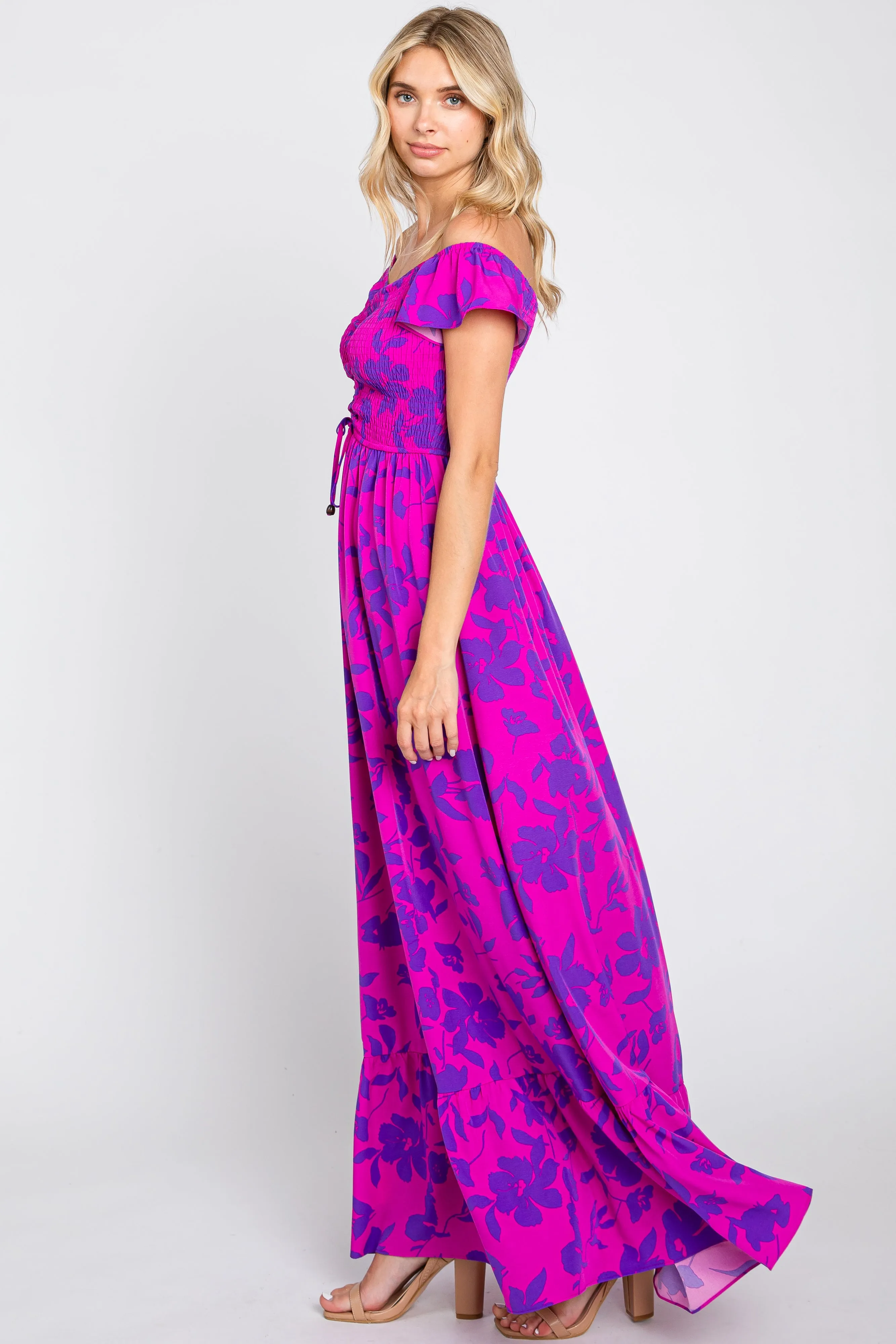 Magenta Floral Smocked Cinched Top Maxi Dress sold by Pinkblush product image thumbnail 2