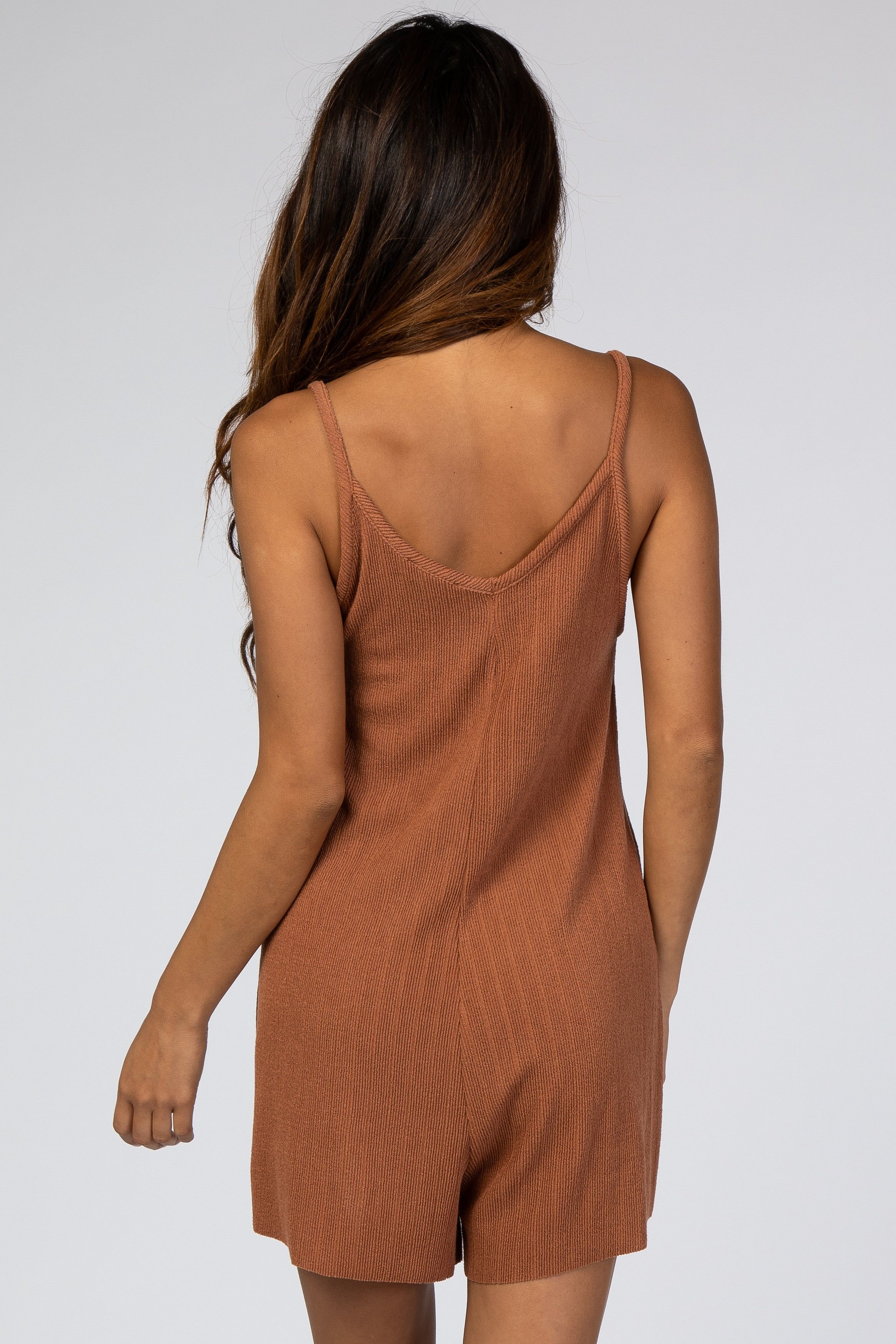 Brown Ribbed V-Neck Romper sold by Pinkblush product image thumbnail 3