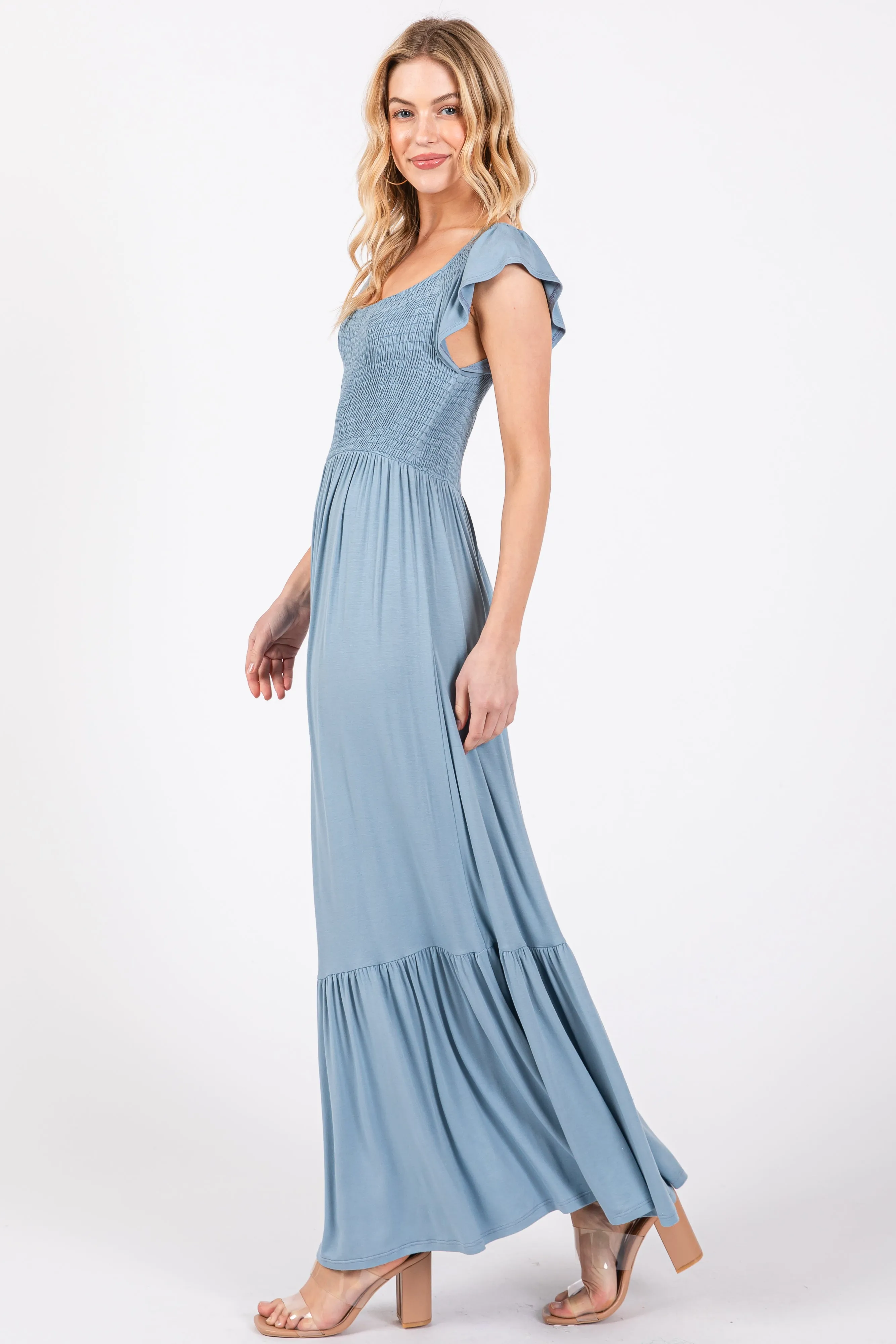 Light Blue Smocked Ruffle Hem Maxi Dress sold by Pinkblush product image thumbnail 2