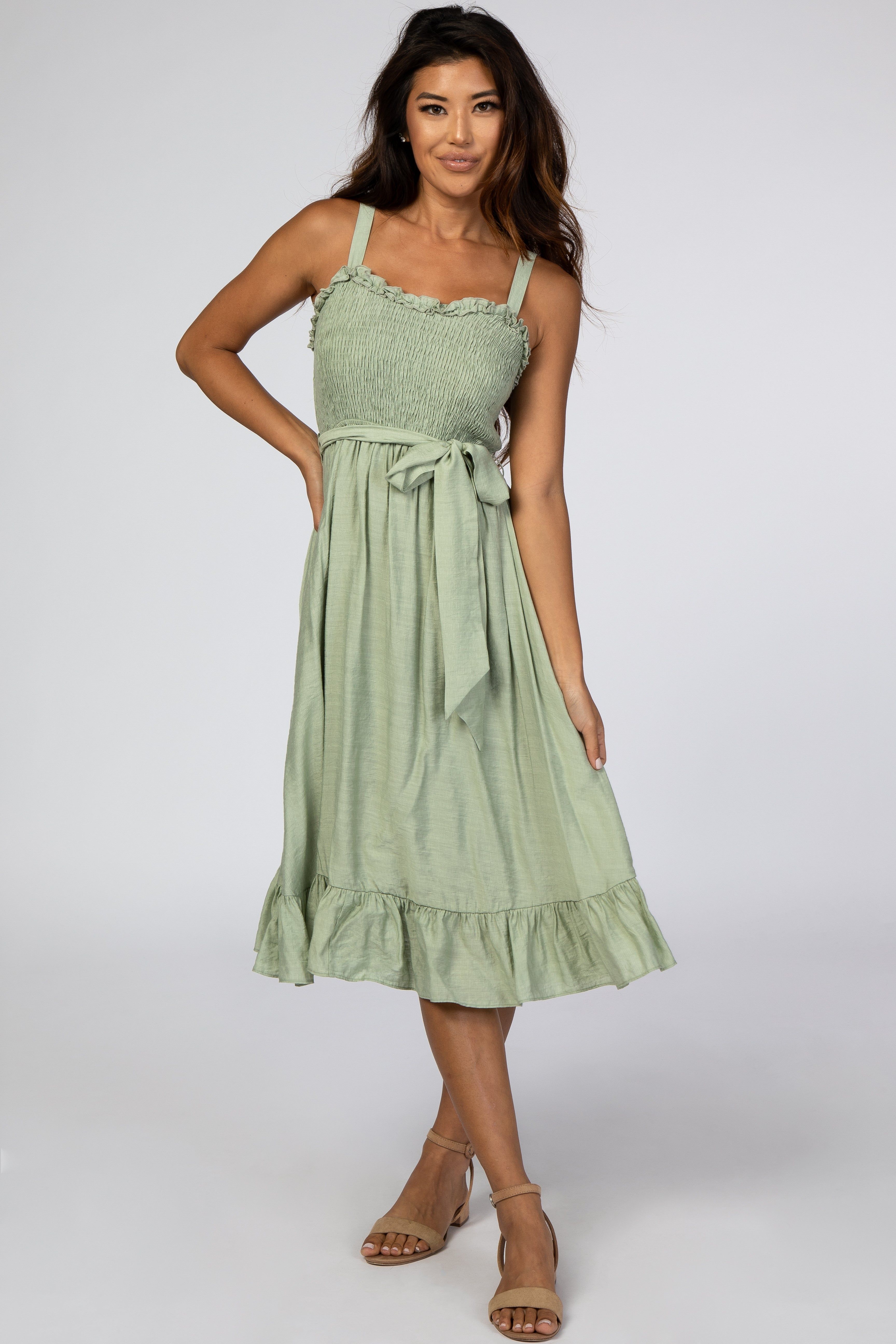 Green Ruffle Smocked Maternity Dress sold by Pinkblush product image thumbnail 5