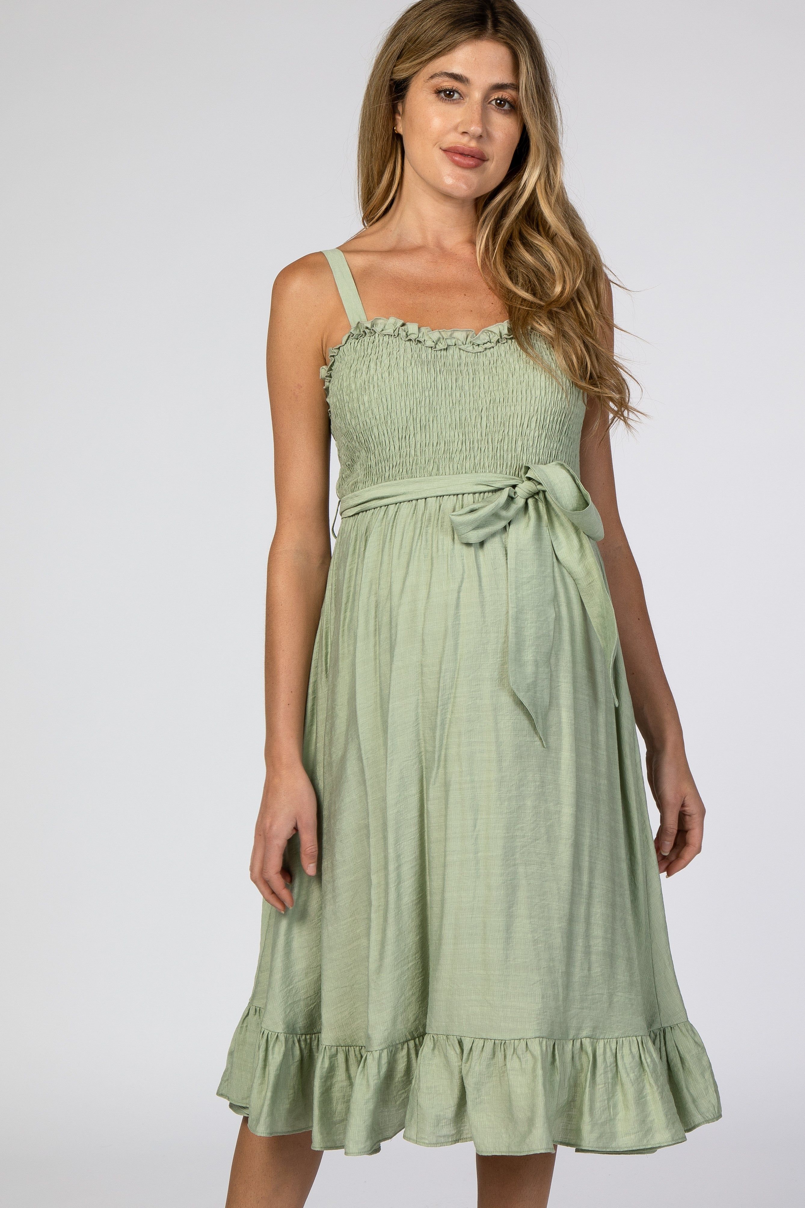 Green Ruffle Smocked Maternity Dress sold by Pinkblush product image thumbnail 2
