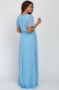 Light Blue Chiffon Short Sleeve Maternity Maxi Dress sold by Pinkblush