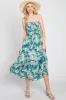 Blue Floral Smocked Strapless Maternity Midi Dress sold by Pinkblush