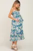 Blue Floral Smocked Strapless Maternity Midi Dress sold by Pinkblush