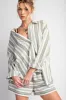 Olive Yarn Dye Stripe Button Down Top sold by Pinkblush