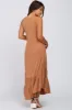 Rust Ruffle Hem Maternity Midi Dress sold by Pinkblush
