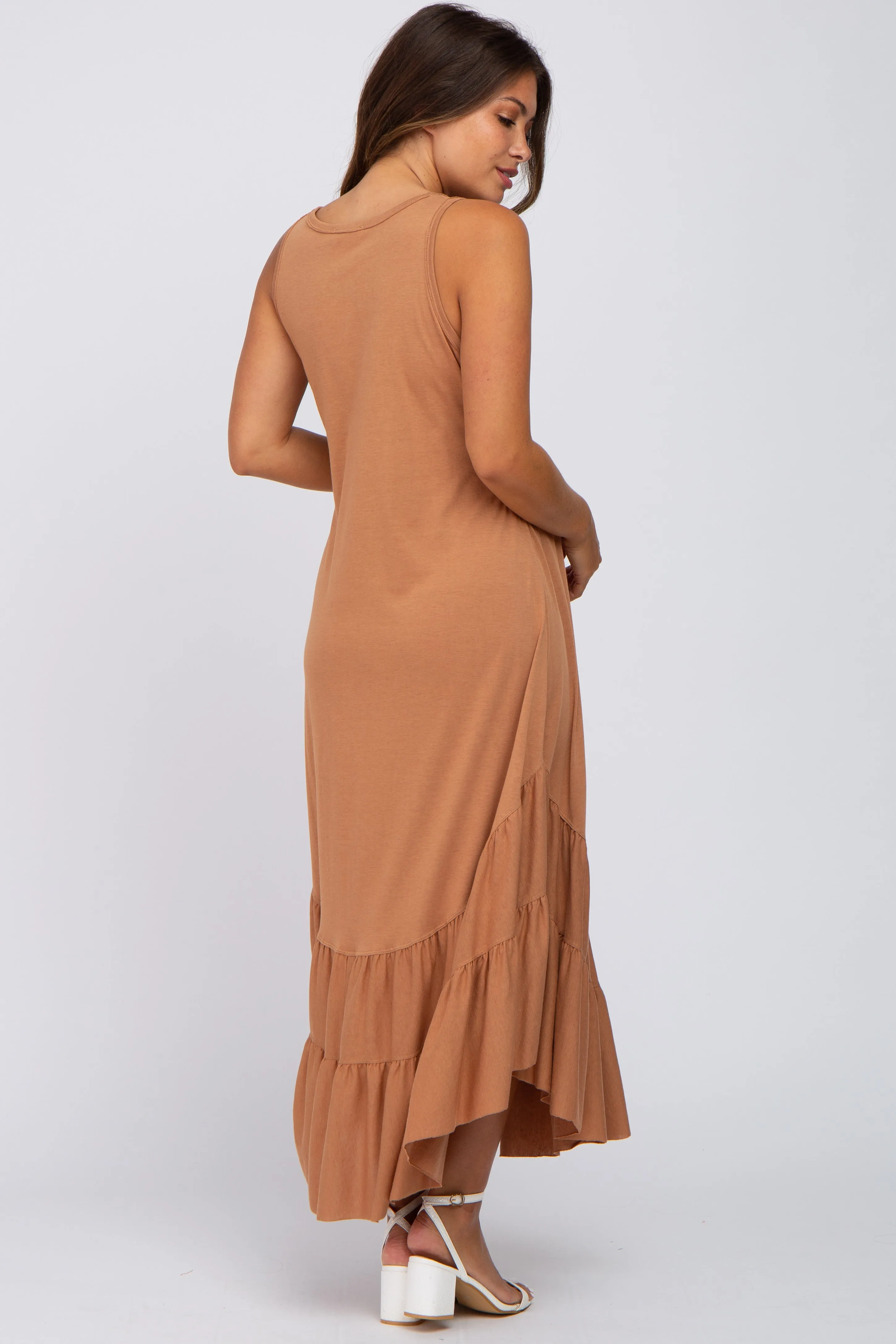 Rust Ruffle Hem Maternity Midi Dress sold by Pinkblush product image thumbnail 2