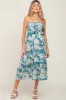 Blue Floral Smocked Strapless Maternity Midi Dress sold by Pinkblush
