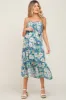 Blue Floral Smocked Strapless Maternity Midi Dress sold by Pinkblush