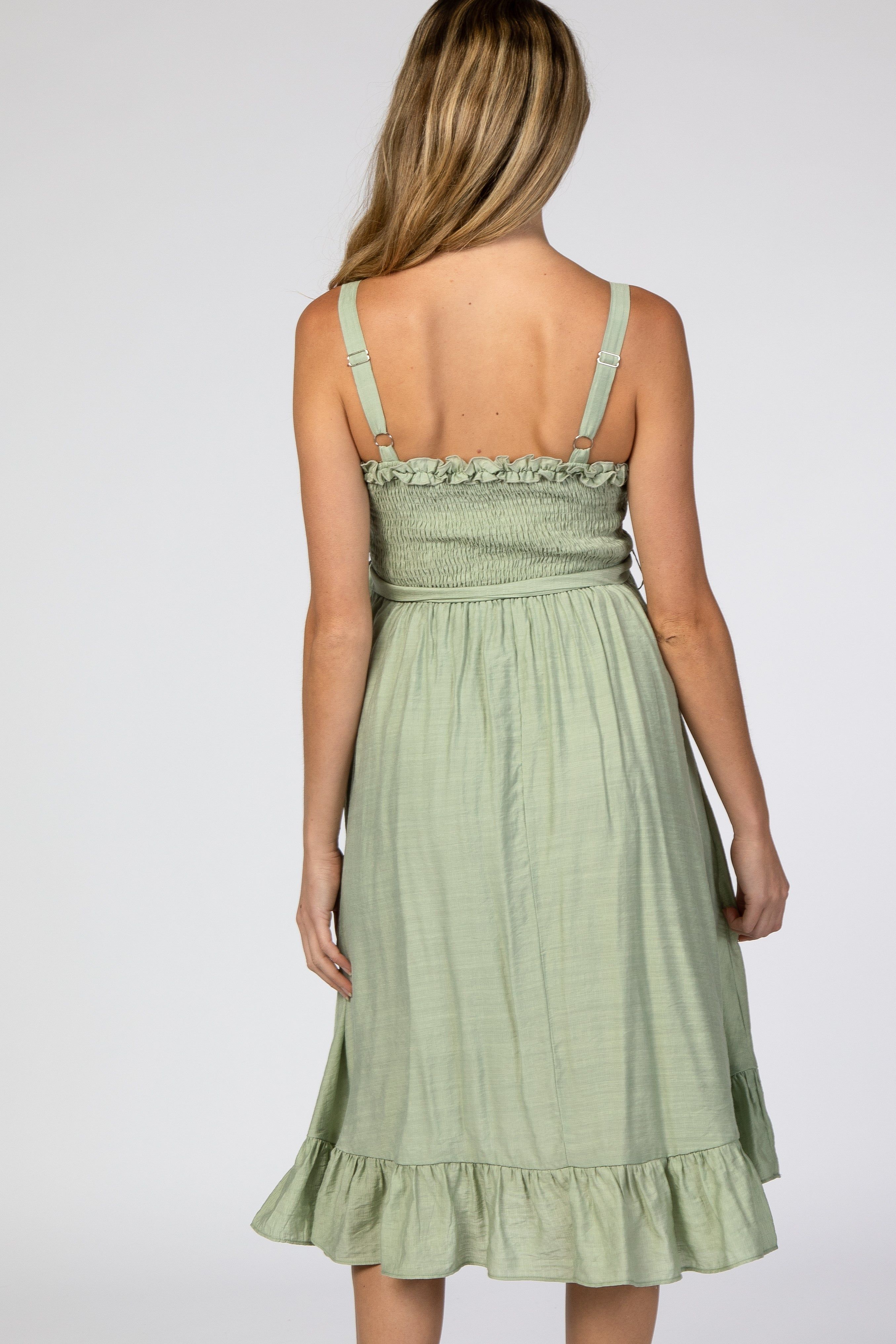 Green Ruffle Smocked Maternity Dress sold by Pinkblush product image thumbnail 4