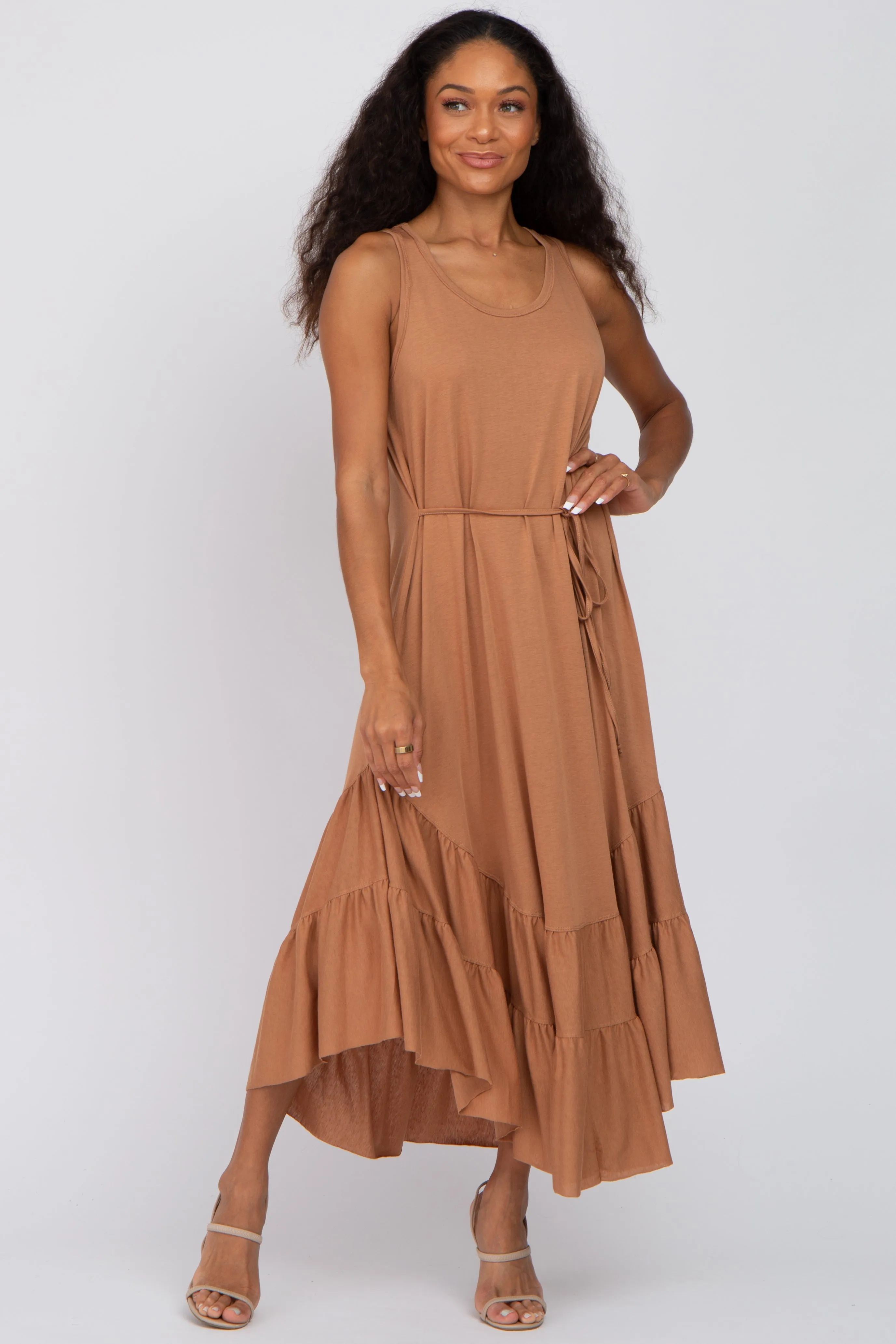 Rust Ruffle Hem Maternity Midi Dress sold by Pinkblush product image thumbnail 3