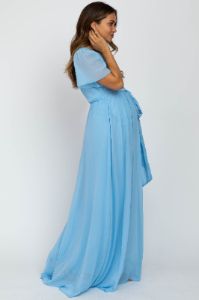 Light Blue Chiffon Short Sleeve Maternity Maxi Dress sold by Pinkblush