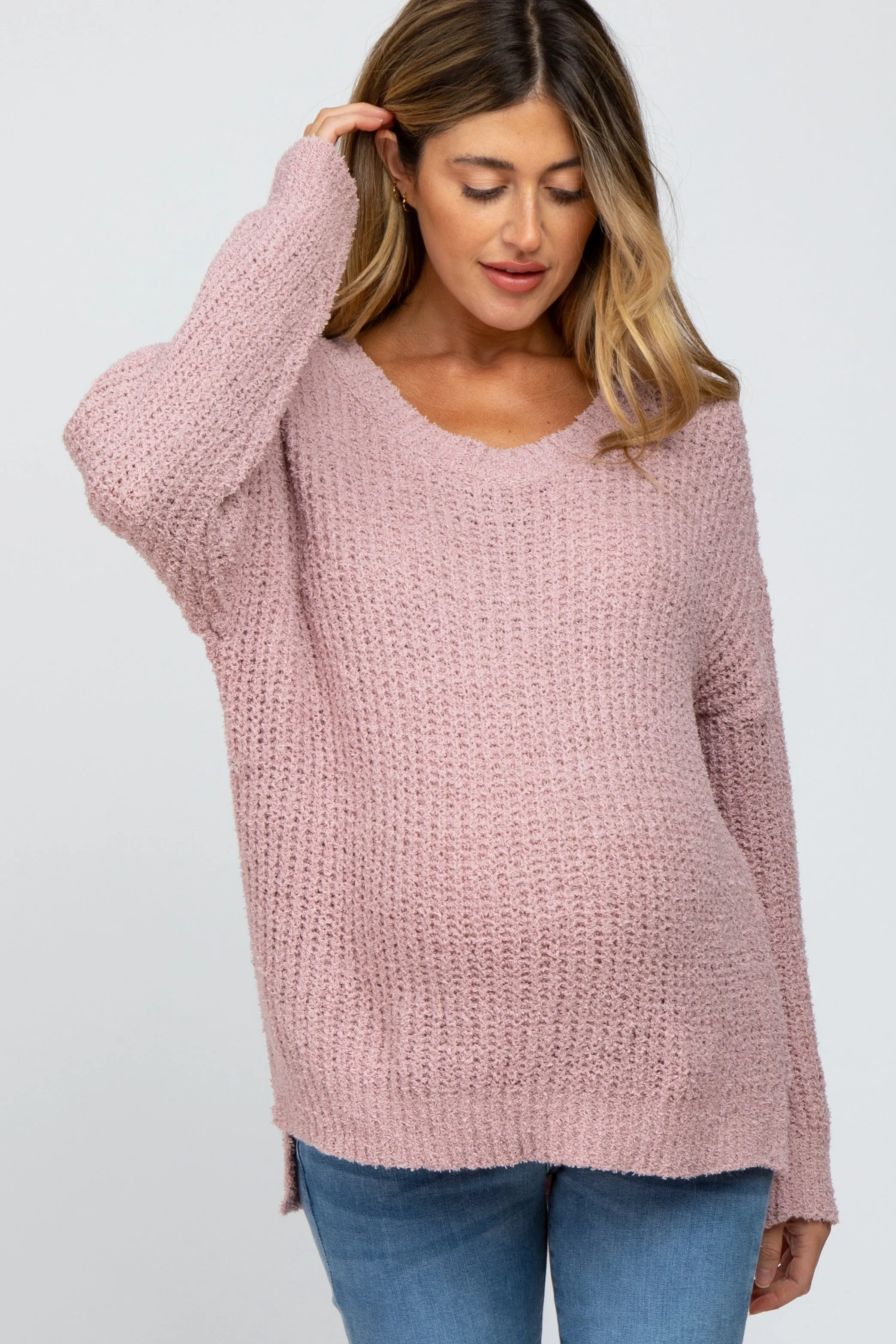 Light Pink Dropped Shoulder Maternity Sweater sold by Pinkblush