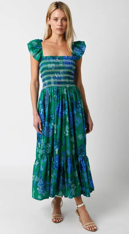 Green Floral Smocked Midi Dress sold by Pinkblush
