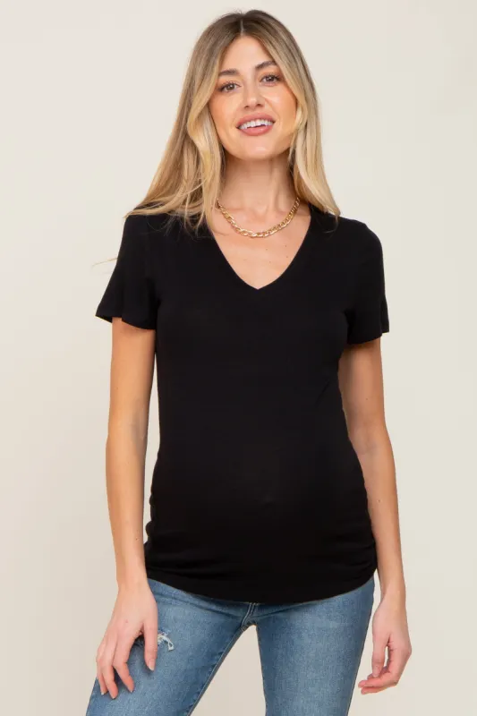 Black Basic V-Neck Maternity Tee sold by Pinkblush