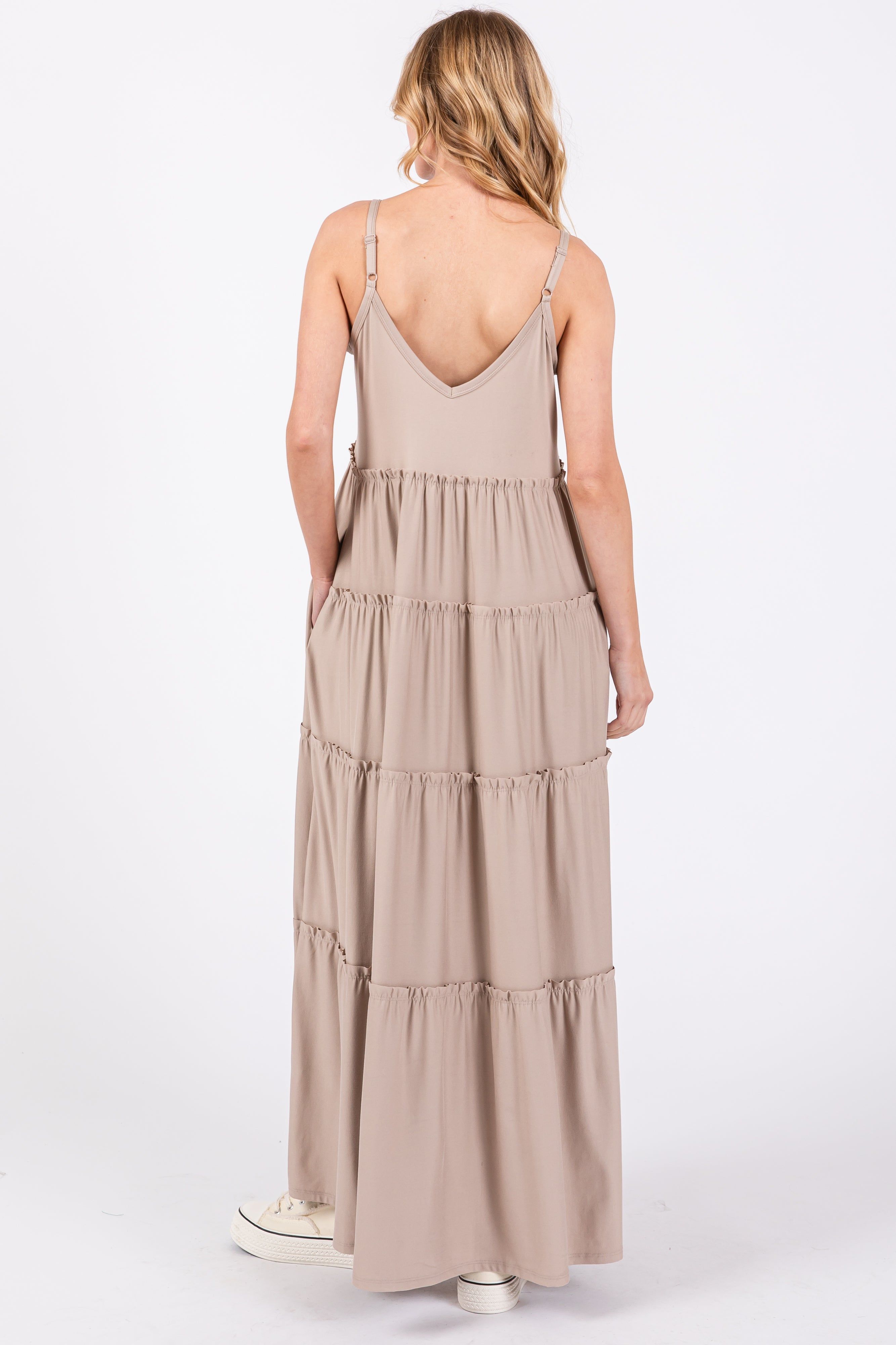 Taupe Tiered Sleeveless Maxi Dress sold by Pinkblush product image thumbnail 3