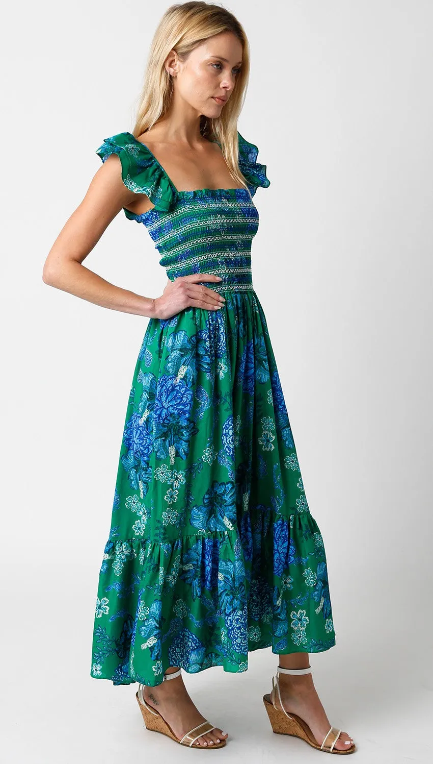 Green Floral Smocked Midi Dress sold by Pinkblush product image thumbnail 2