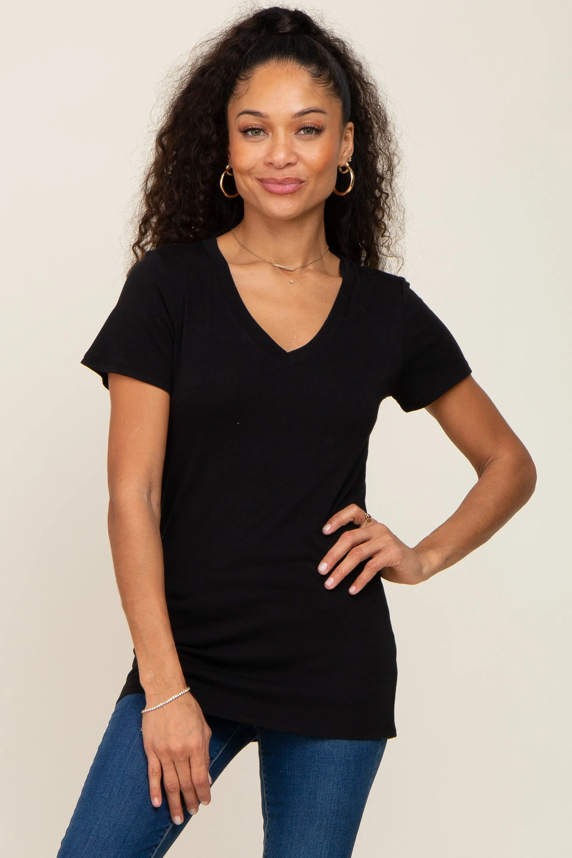Black Basic V-Neck Maternity Tee sold by Pinkblush product image thumbnail 5