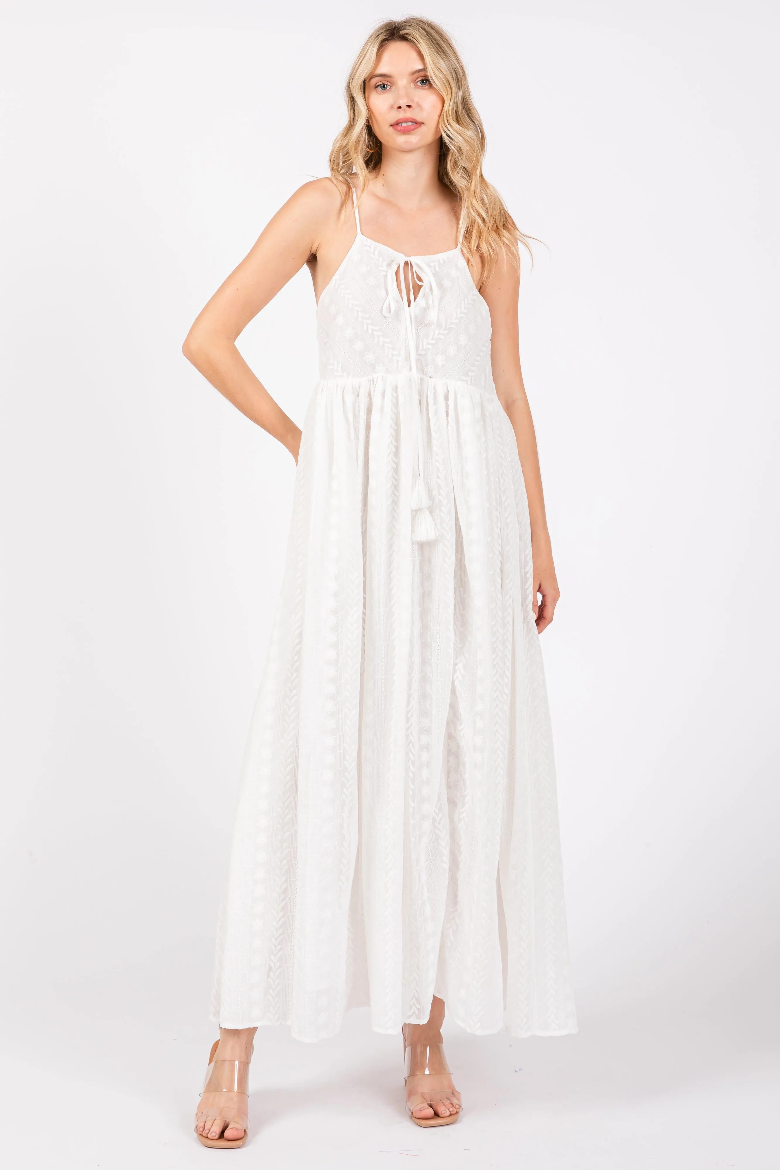 Ivory Embroidered Tassel Tie Maternity Maxi Dress sold by Pinkblush product image thumbnail 4