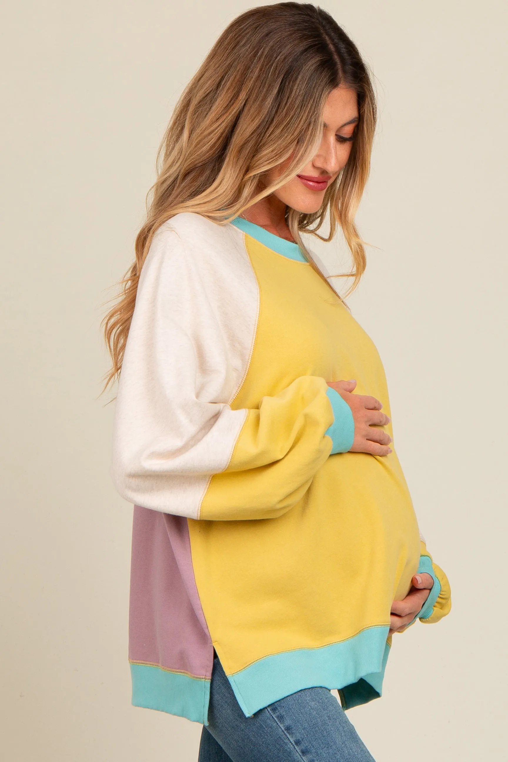 Yellow Colorblock Bubble Sleeve Maternity Pullover sold by Pinkblush product image thumbnail 3