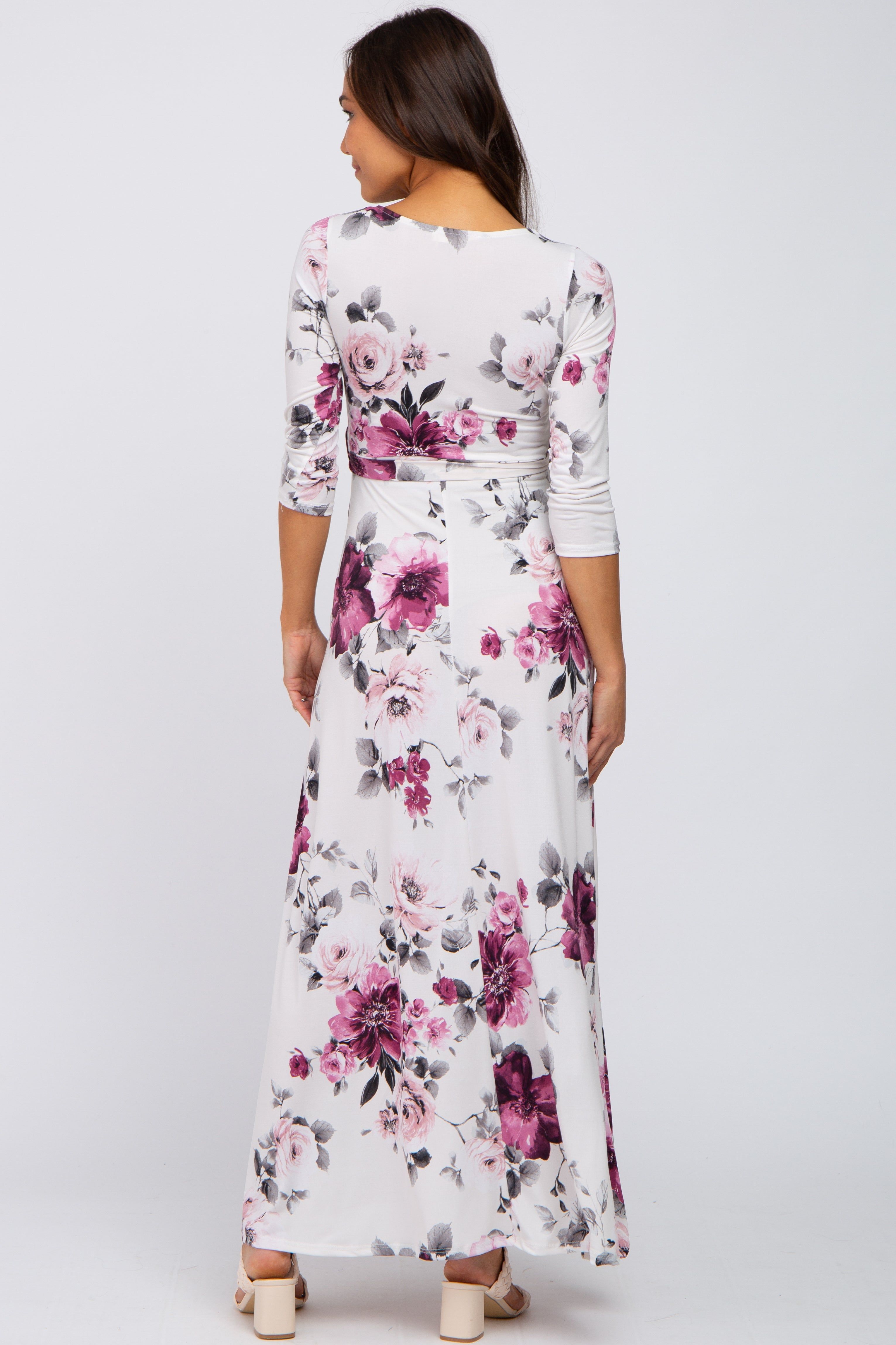 Cream Floral Maternity Wrap Maxi Dress sold by Pinkblush product image thumbnail 3