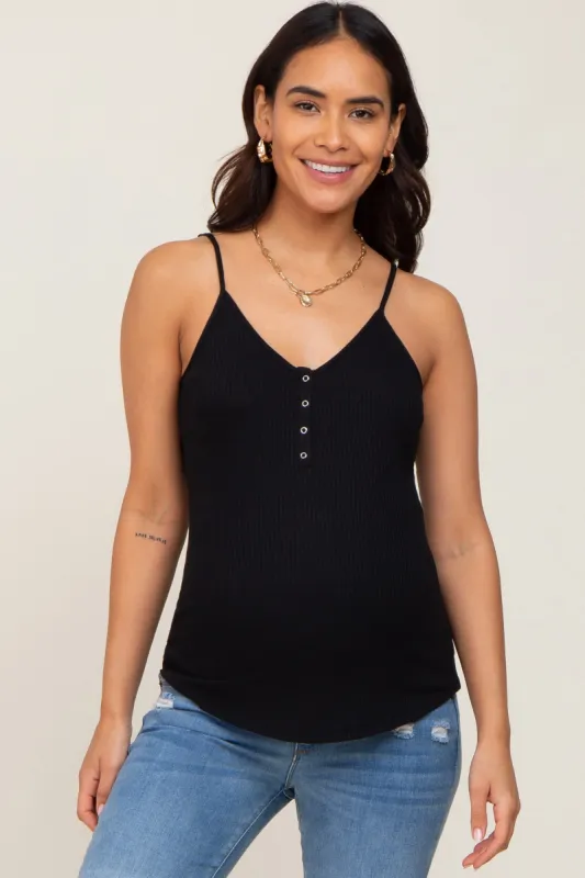 Black Ribbed Snap Button Maternity Cami sold by Pinkblush