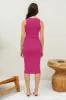 Fuchsia Ribbed Fitted Sleeveless Snap Button Dress sold by Pinkblush