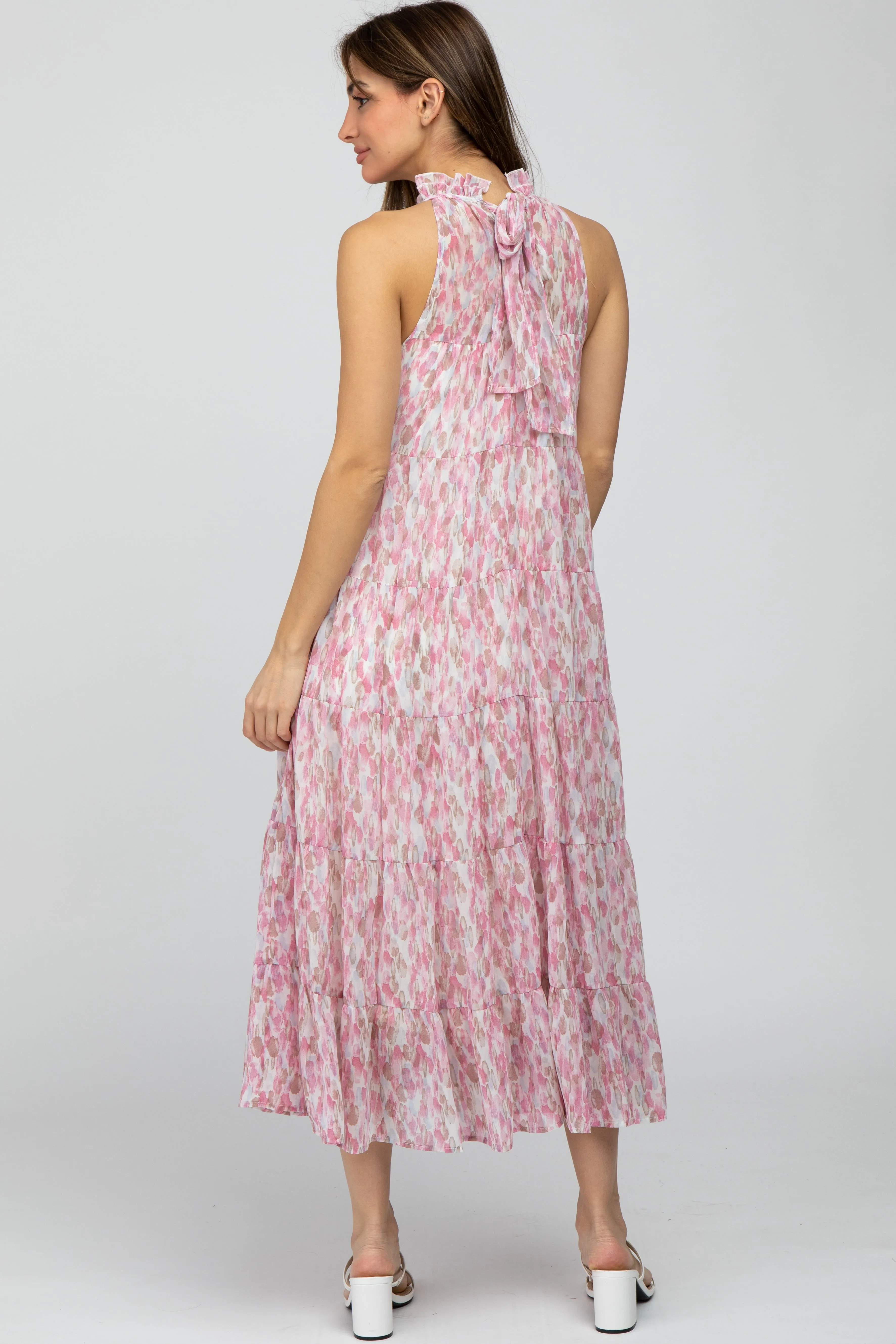 Pink Printed Sleeveless Tiered Midi Dress sold by Pinkblush product image thumbnail 3