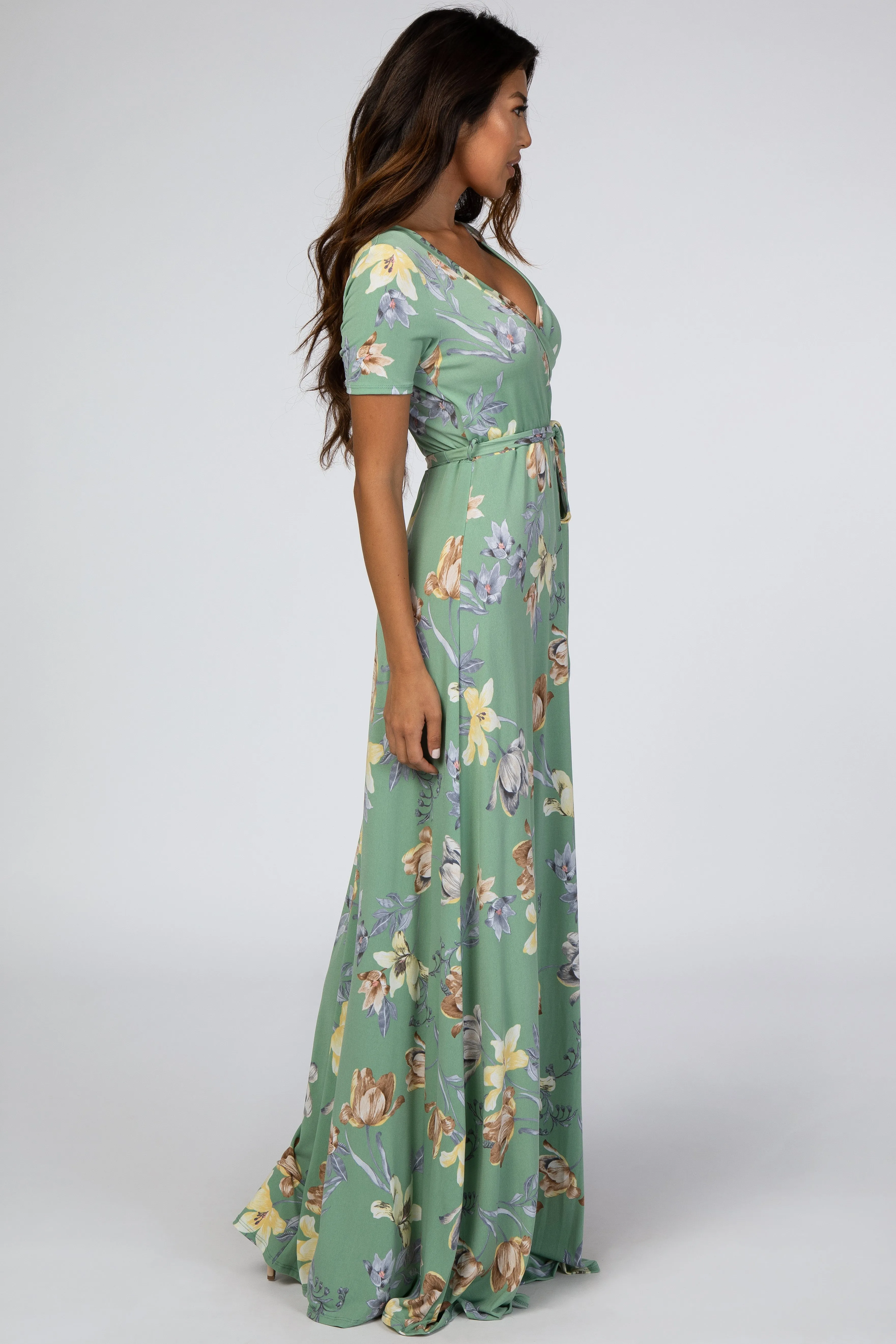 Light Olive Floral Wrap Dress sold by Pinkblush product image thumbnail 2