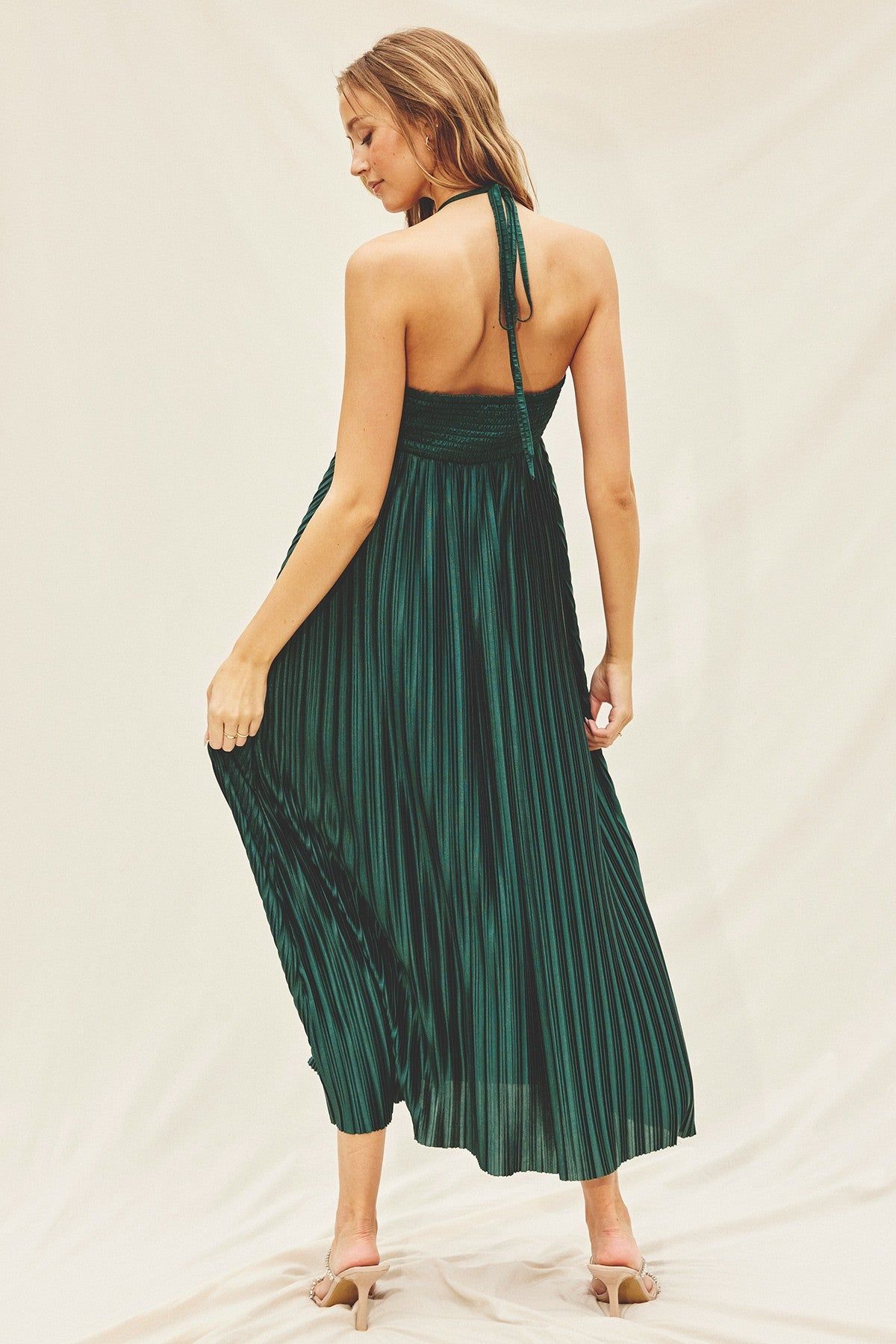 Forest Green Pleated Halter Maxi Dress sold by Pinkblush product image thumbnail 2