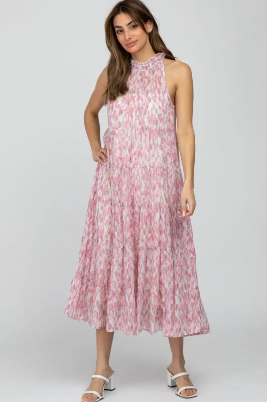 Pink Printed Sleeveless Tiered Midi Dress sold by Pinkblush