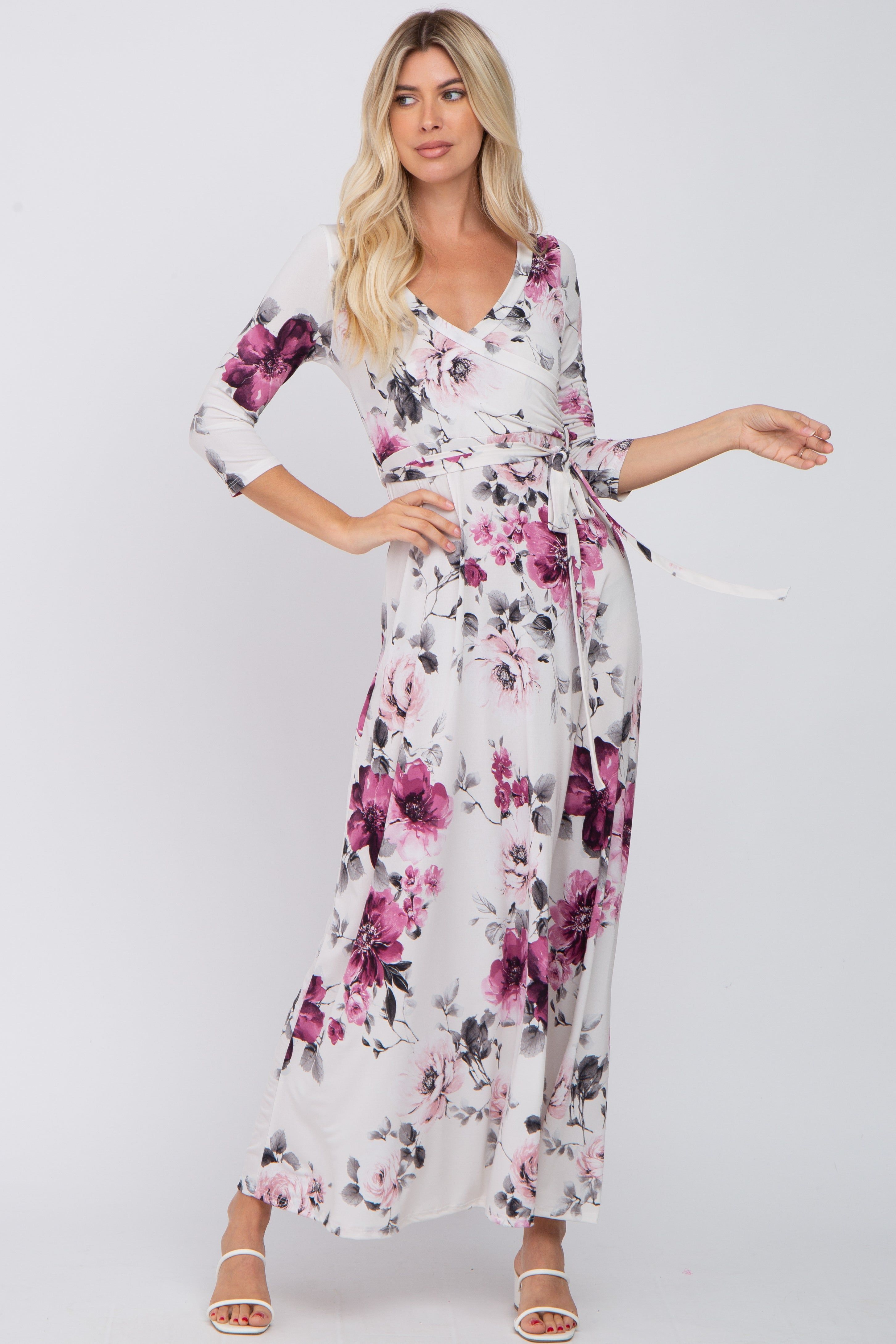 Cream Floral Maternity Wrap Maxi Dress sold by Pinkblush product image thumbnail 5