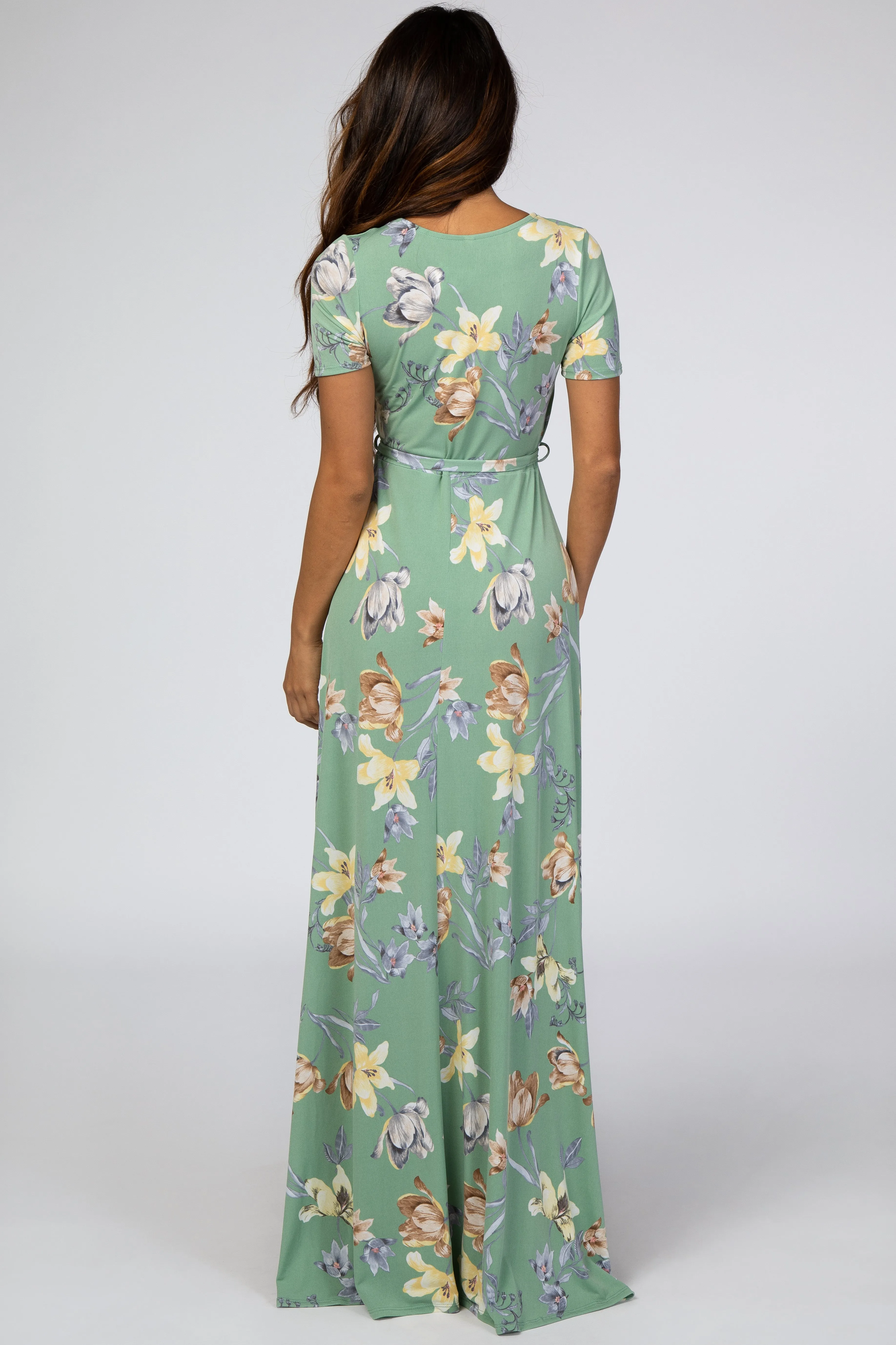 Light Olive Floral Wrap Dress sold by Pinkblush product image thumbnail 3