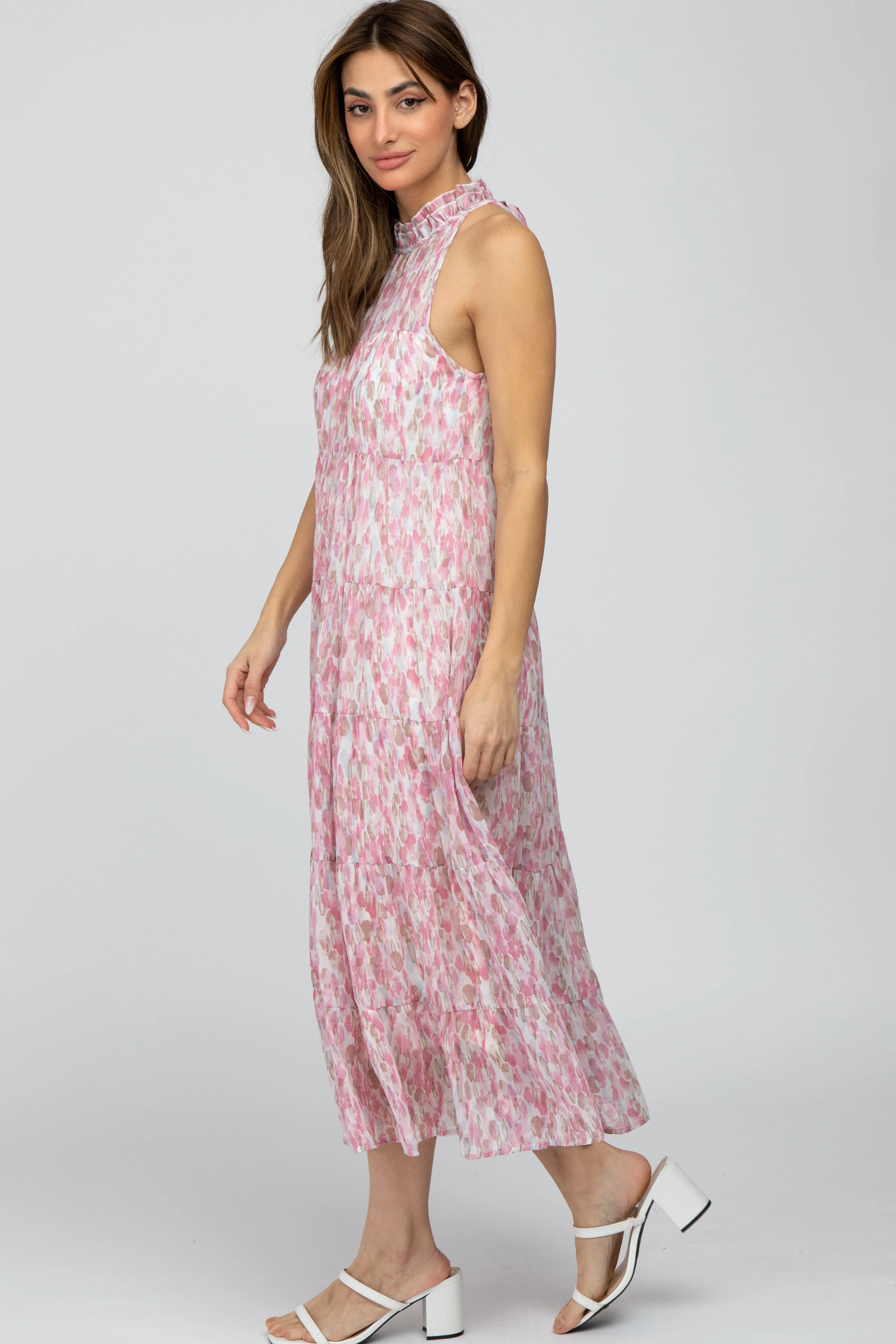 Pink Printed Sleeveless Tiered Midi Dress sold by Pinkblush product image thumbnail 2
