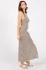 Beige Striped Knit Fitted Sleeveless Maxi Dress sold by Pinkblush