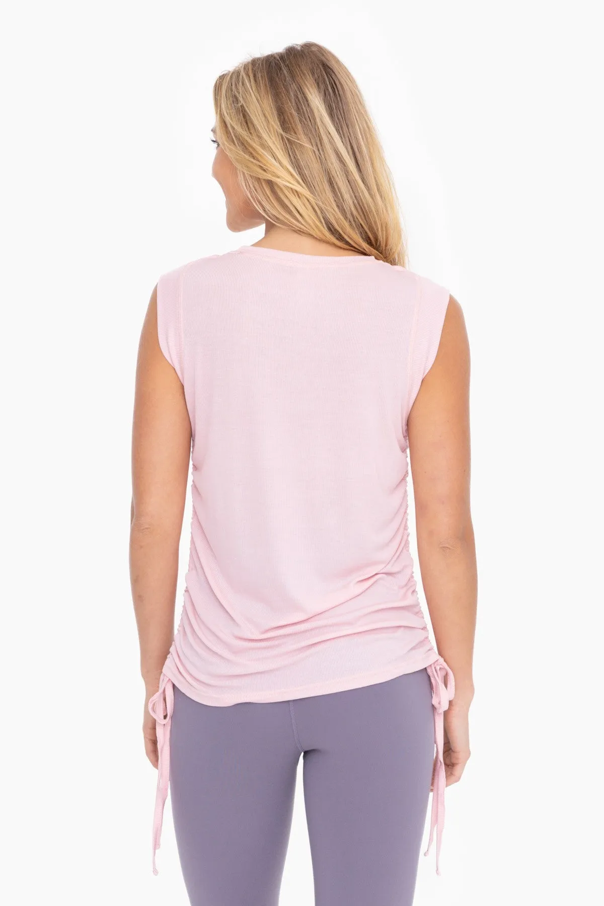 Light Pink Rib Knit Ruched Drawstring Tank Top sold by Pinkblush product image thumbnail 3