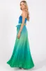 Blue Green Ombre Strapless Pleated Maxi Dress sold by Pinkblush
