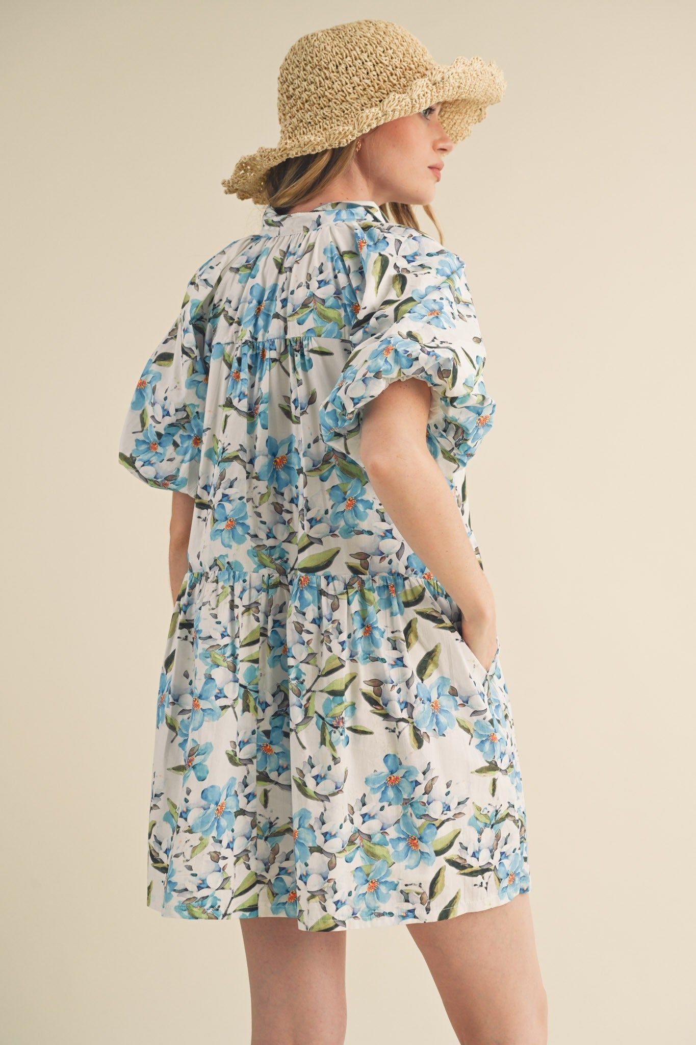 Blue Multi Floral Button Down Babydoll Mini Dress sold by Pinkblush product image thumbnail 2