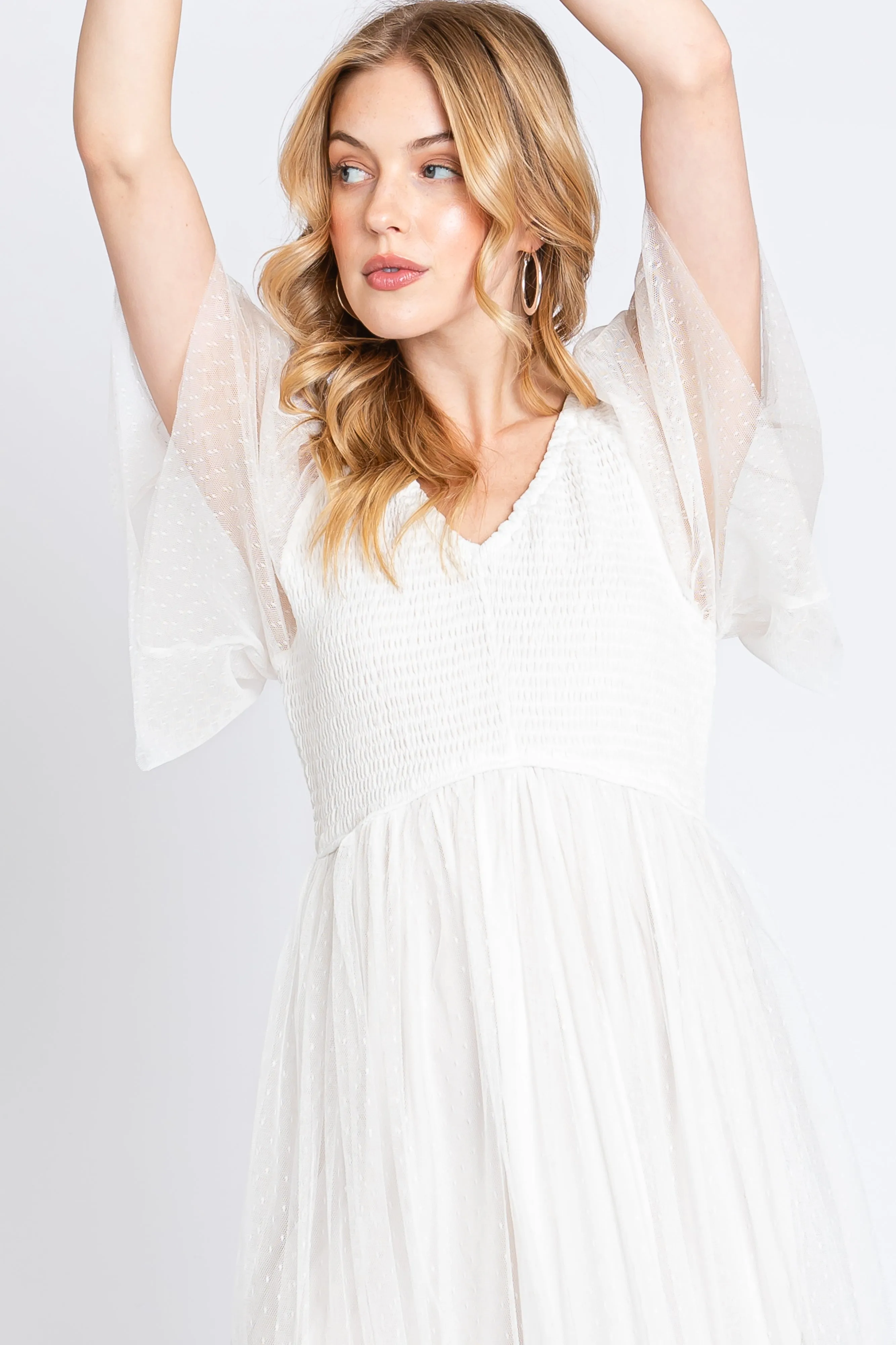 White Dotted Tulle Smocked Midi Dress sold by Pinkblush product image thumbnail 4