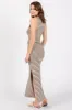 Beige Striped Knit Fitted Sleeveless Maxi Dress sold by Pinkblush