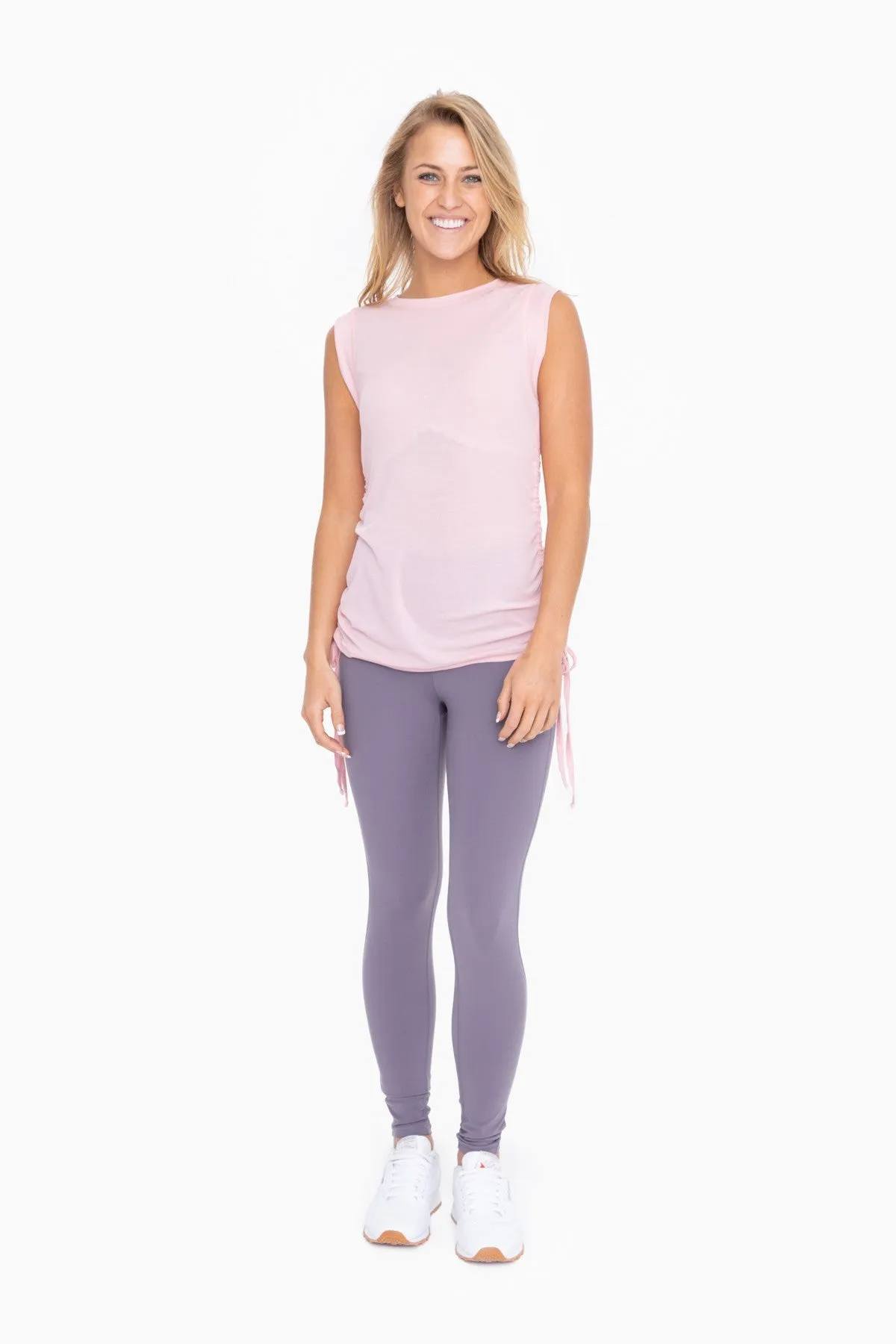 Light Pink Rib Knit Ruched Drawstring Tank Top sold by Pinkblush product image thumbnail 4