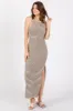 Beige Striped Knit Fitted Sleeveless Maxi Dress sold by Pinkblush