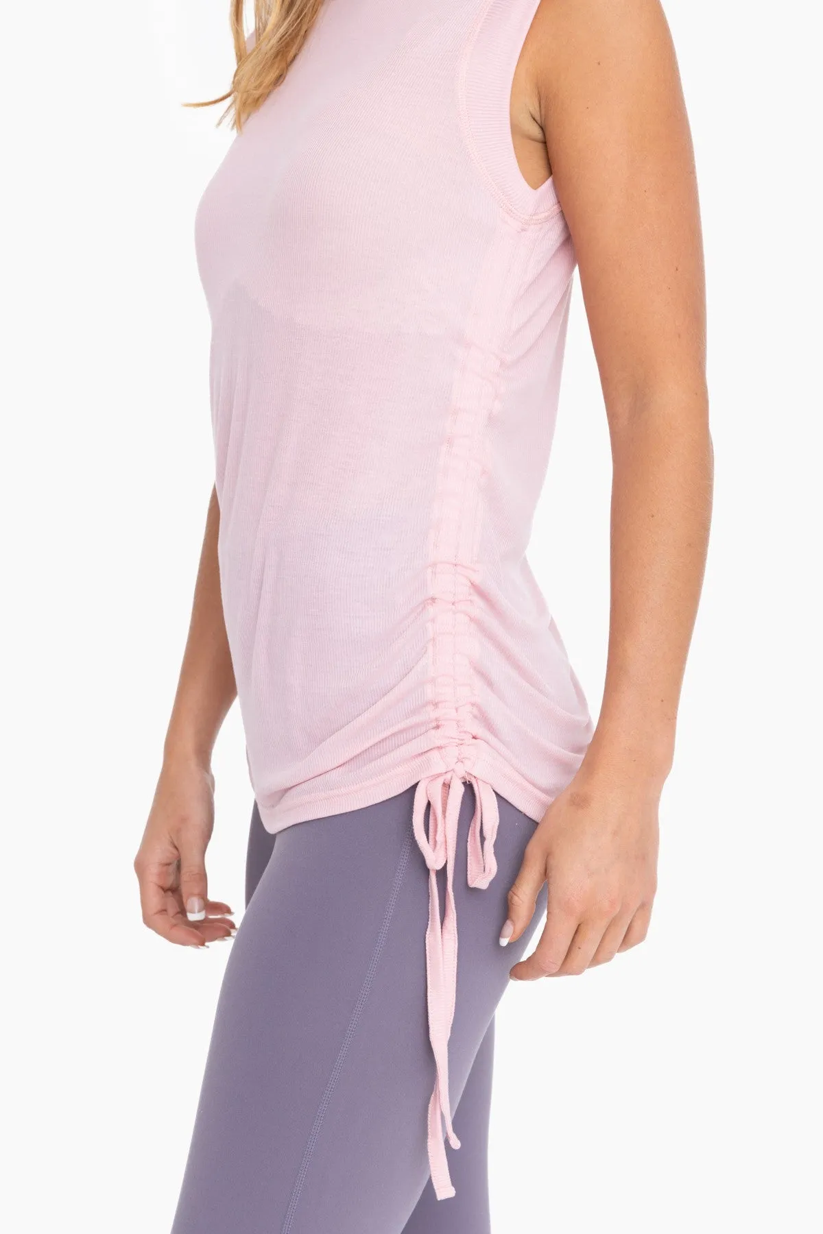 Light Pink Rib Knit Ruched Drawstring Tank Top sold by Pinkblush product image thumbnail 5