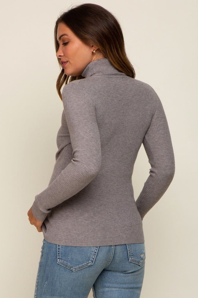 Heather Grey Ribbed Fitted Long Sleeve Maternity Top sold by Pinkblush product image thumbnail 4