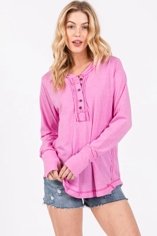 Pink Long Sleeve Exposed Seam Top sold by Pinkblush