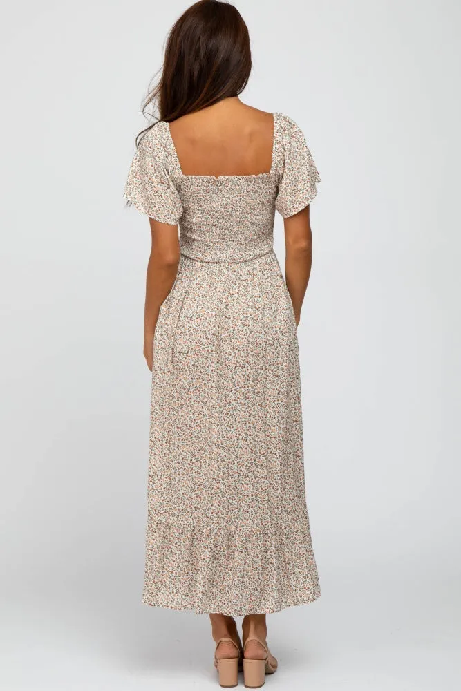 Ivory Floral Smocked Maxi Dress sold by Pinkblush product image thumbnail 3