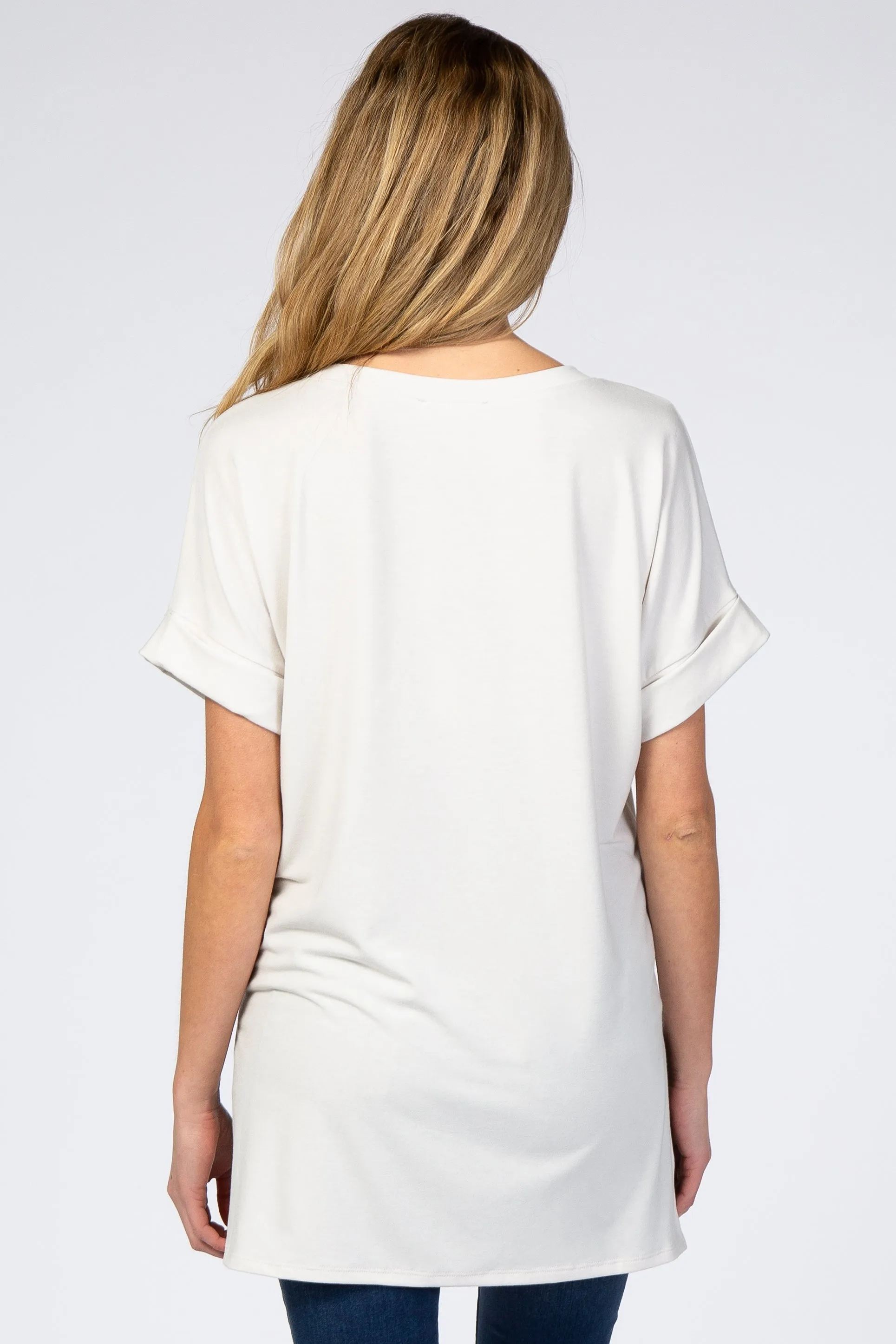 Light Beige V-Neck Cuffed Short Sleeve Maternity Top sold by Pinkblush product image thumbnail 3