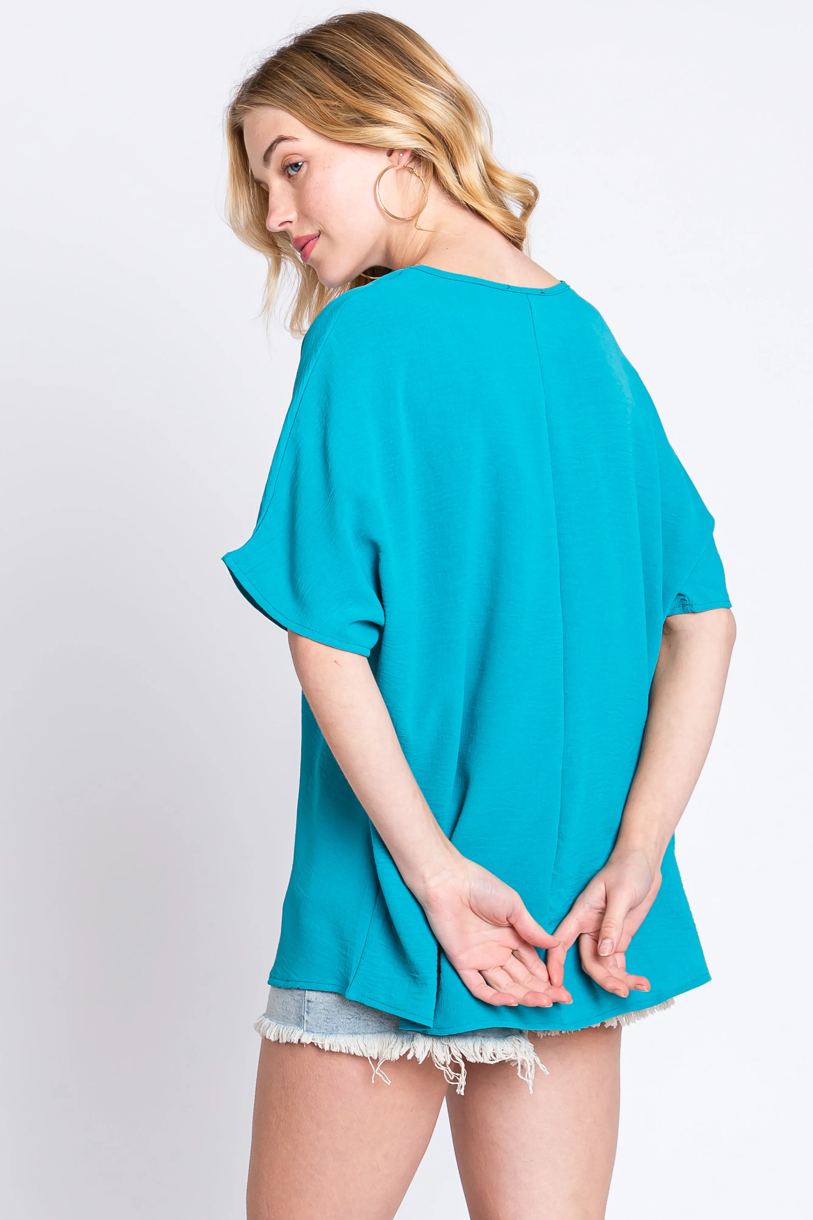 Turquoise Short Sleeve Blouse sold by Pinkblush product image thumbnail 3