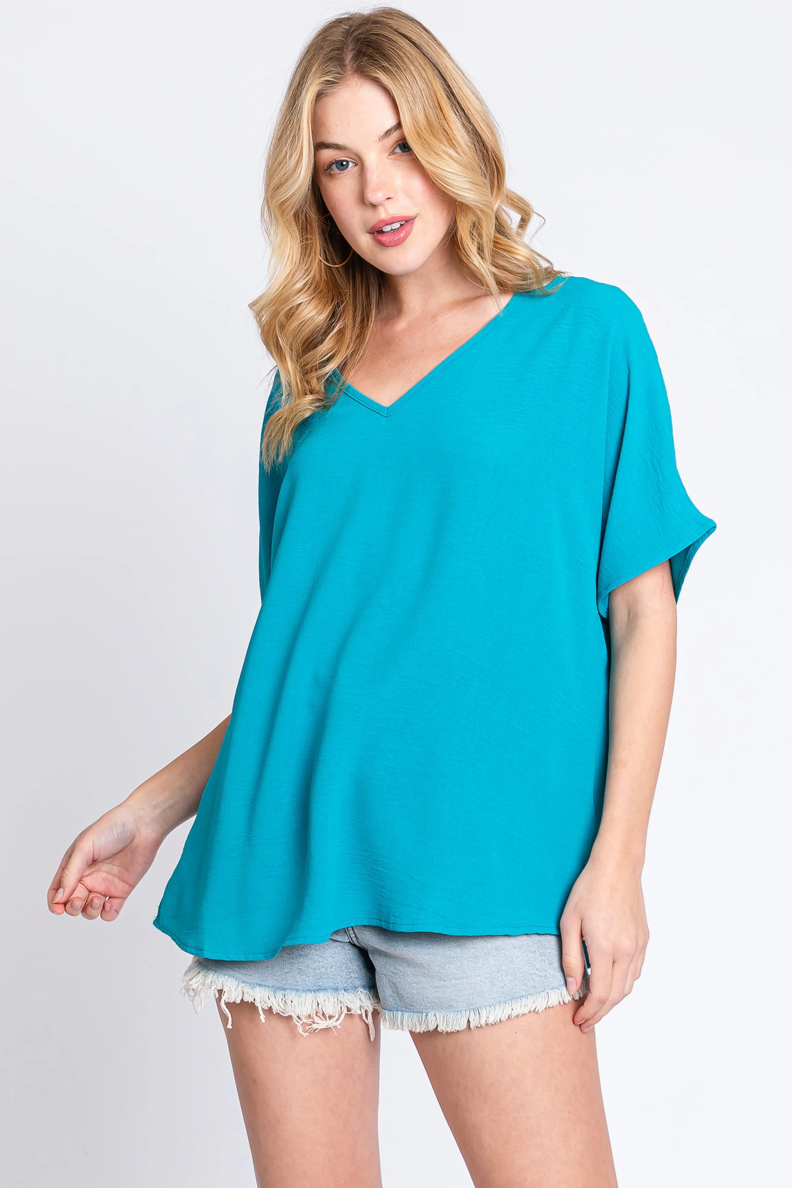 Turquoise Short Sleeve Blouse sold by Pinkblush